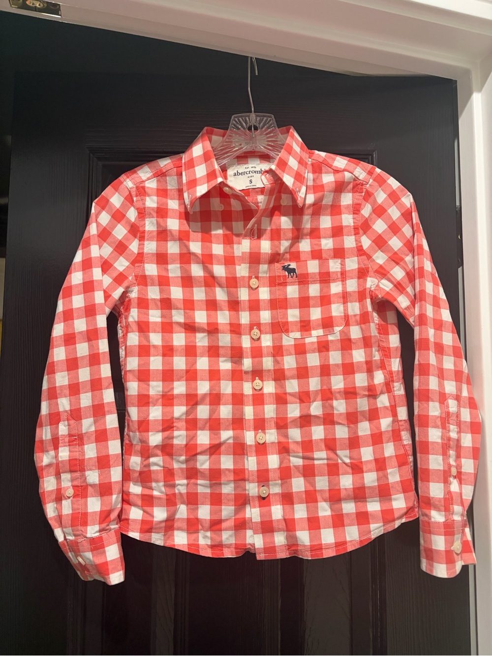 Abercrombie & Fitch Kids Coral-Red and White Gingham Button-Down Shirt